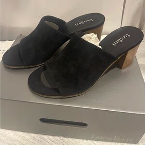Luca Ferri Black Suede Mules with Wooden Heel 39